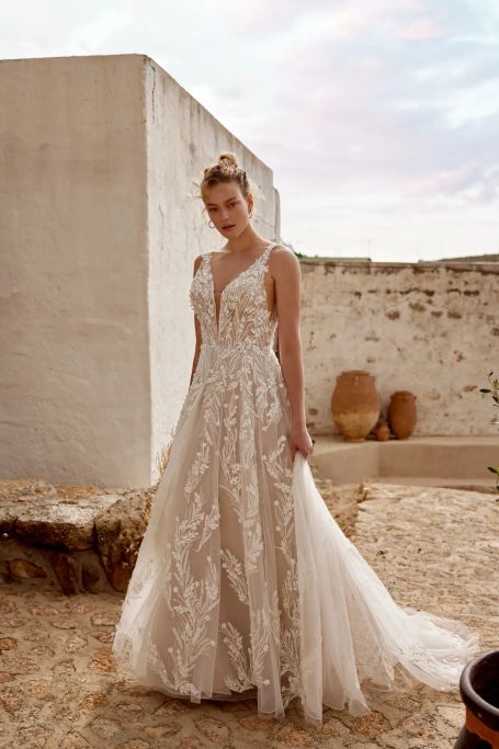A-Linie Brautkleid Blätterspitze